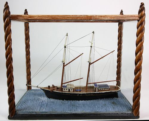 ANTIQUE CASED MODEL OF A TWO MASTED