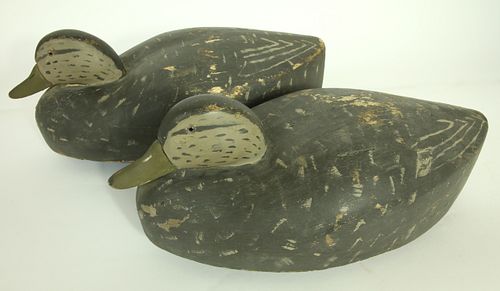 PAIR OF BLACK DUCK DECOYS STAMPED