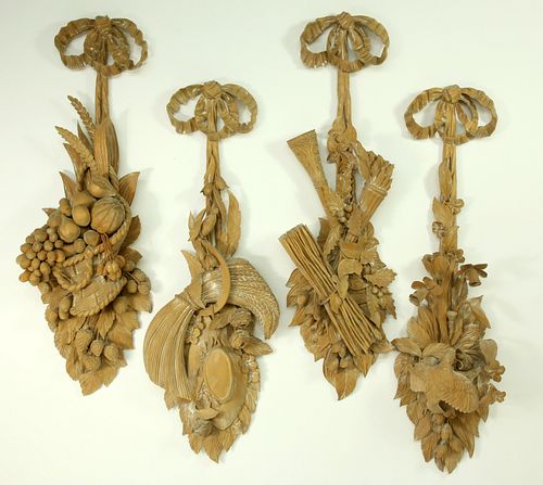 FOUR CONTINENTAL DEEPLY CARVED WOOD