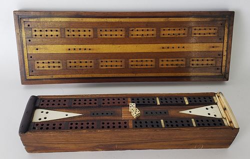 TWO ANTIQUE INLAID GAME BOARDS,
