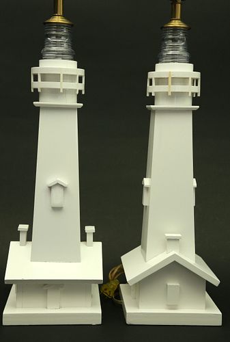 PAIR OF WHITE LACQUERED WOOD LIGHTHOUSE 37c9b7