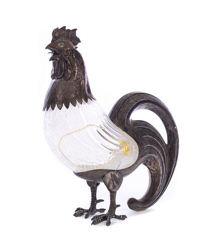 CUT GLASS AND SILVER ROOSTER CARAFE 37c9fe