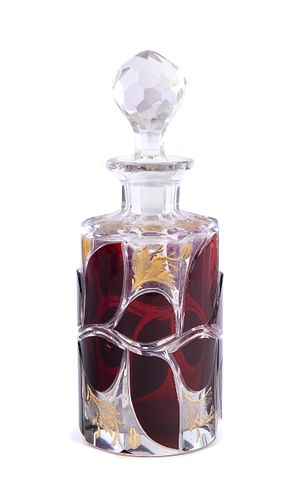 RUBY CUT TO CLEAR DECANTER WITH