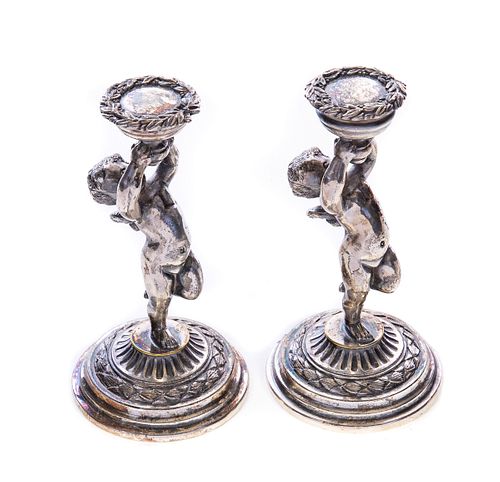 PAIR SILVER PAIRPOINT COMPOTE STANDS
