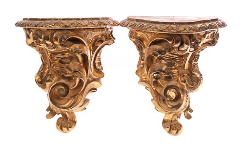 PAIR OF HAND CARVED GILTWOOD WALL 37ca90