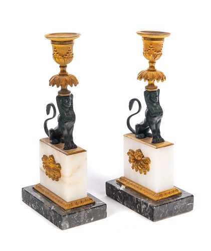 PAIR FRENCH EMPIRE BRONZE CANDLESTICKS 37cab2