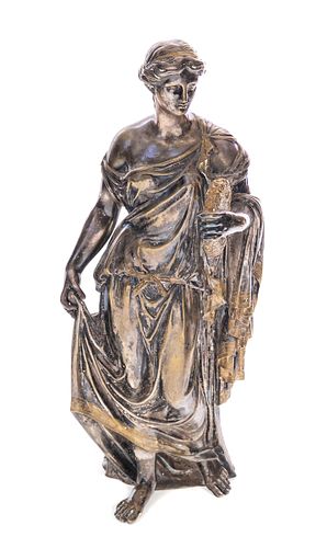 SILVERED BRONZE SCULPTURE HOLDING 37cacc