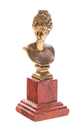 BRONZE BUST OF WOMAN ON PINK MARBLE 37cb09