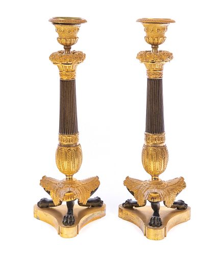 PAIR OF EMPIRE GILT BRONZE CANDLESTICKSPair 37cb1e