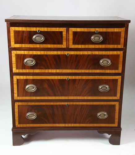 ANTIQUE MAHOGANY TWO OVER THREE DRAWER