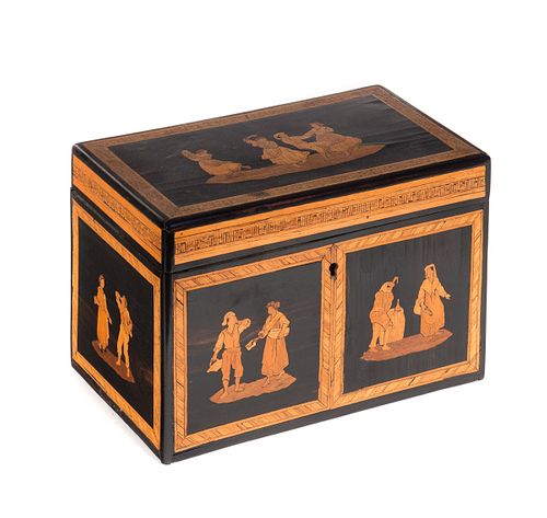 WOODEN TEA CADDY WITH HAND CARVED