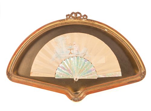 FRENCH FRAMED MOTHER OF PEARL FANFrench 37cb82