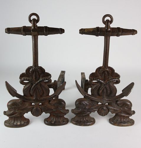 PAIR OF CAST IRON DOLPHIN AND ANCHOR 37cb8e