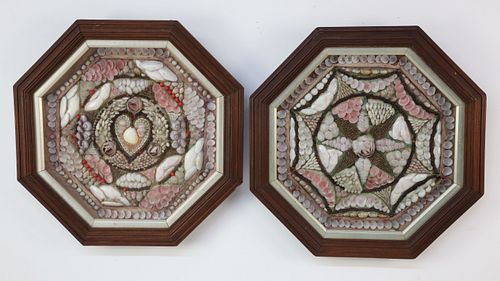 PAIR OF OCTAGONAL SAILOR S VALENTINES  37cbb3