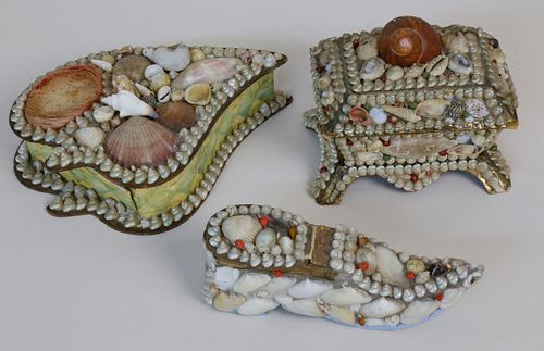 THREE VICTORIAN SEASHELL ENCRUSTED 37cbb7