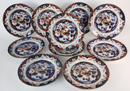 TEN IRONSTONE IMARI PATTERN DINNER