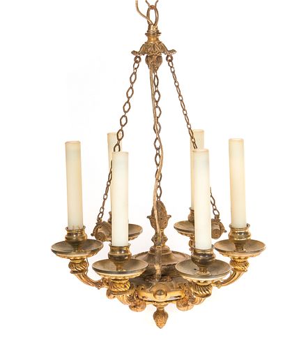 HEAVY CAST GILT BRONZE CHANDELIERHeavy