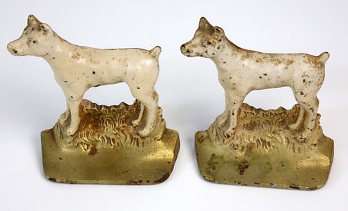 PAIR OF CAST IRON PAINTED HOUND BOOKENDSPair