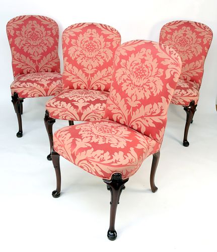 SET OF FOUR QUEEN ANNE STYLE DAMASK