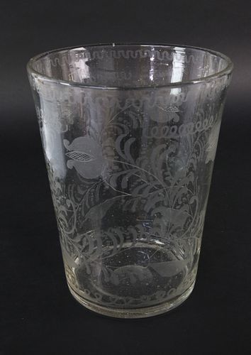 18TH CENTURY ETCHED GLASS BEAKER18th