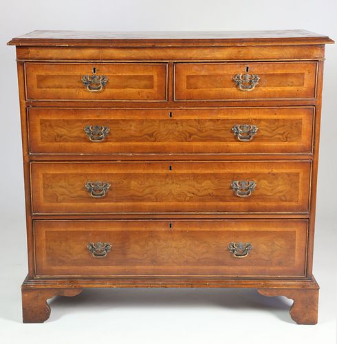 ENGLISH YEW WOOD CHEST OF DRAWERS,