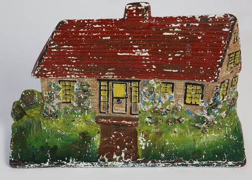 ANTIQUE CAST IRON PAINTED COTTAGE