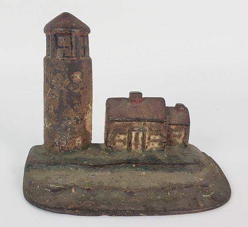 ANTIQUE CAST IRON LIGHTHOUSE DOORSTOP  37cce3