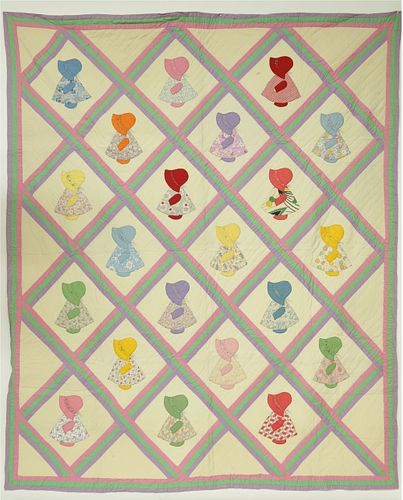 "SUN BONNET GIRL" APPLIQUE QUILT,