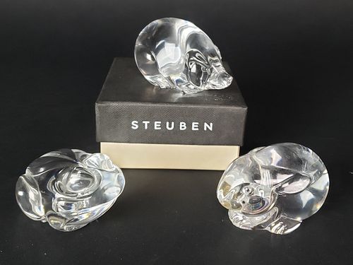 THREE SIGNED STEUBEN CLEAR CRYSTAL