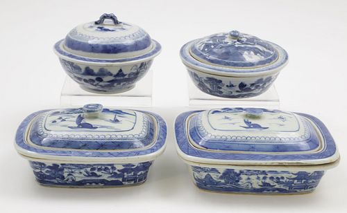 GROUP OF FOUR CANTON SOAP DISHES,