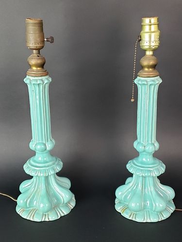 PAIR OF DECO TURQUOISE REEDED PORCELAIN 37cd75