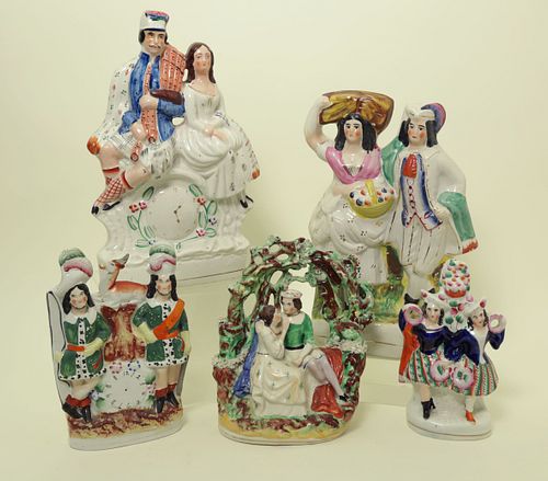 FIVE STAFFORDSHIRE POTTERY GROUPS, 19TH