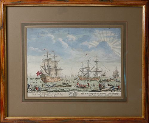ENGLISH HAND COLORED WHALING ENGRAVING,