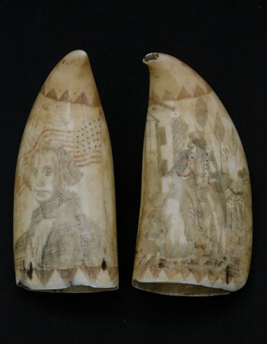 PAIR OF POLYCHROME SCRIMSHAW ANTIQUE