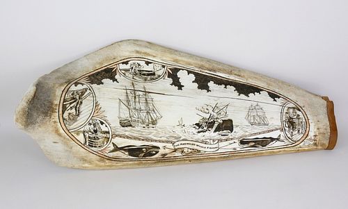 SCRIMSHAW DECORATED ANTIQUE PANBONE 37cec5