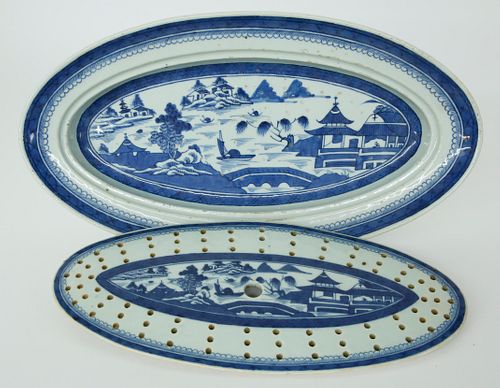 CANTON FISH PLATTER AND STRAINER,
