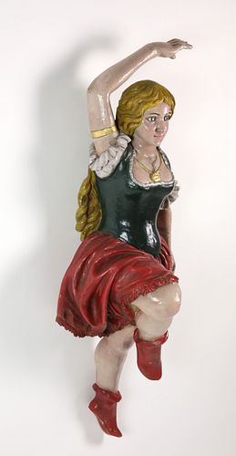 POLYCHROME WOOD CARVING OF A FEMALE