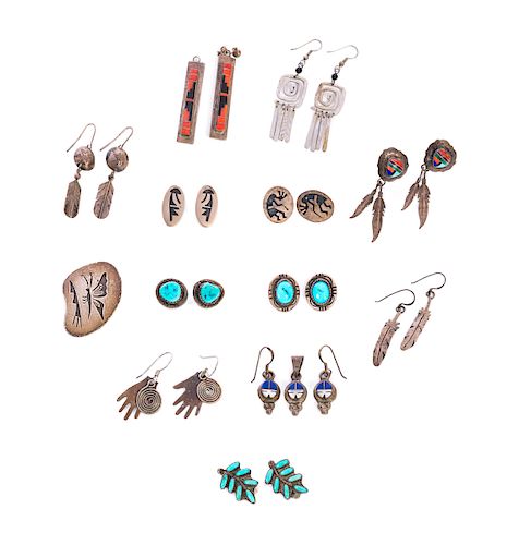 13 PAIRS OF NATIVE AMERICAN SILVER