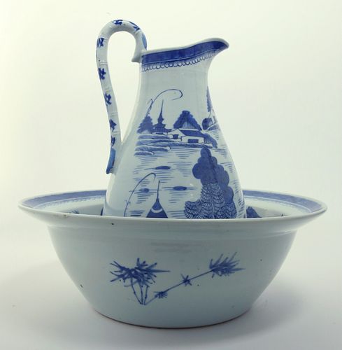 CANTON PITCHER AND BASIN, 19TH CENTURYCanton