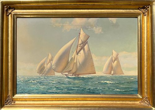 RICHARD LOUD OIL ON CANVAS YACHT 37cfb5