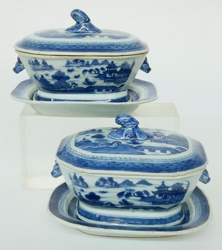 TWO CANTON SMALL SAUCE TUREENS