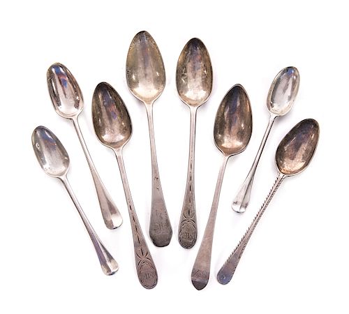 8 EARLY COIN SILVER SPOONS BIRD 37d00e