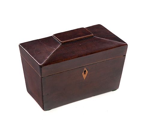 MAHOGANY COFFIN LID TEA CADDY WITH 37d0b0