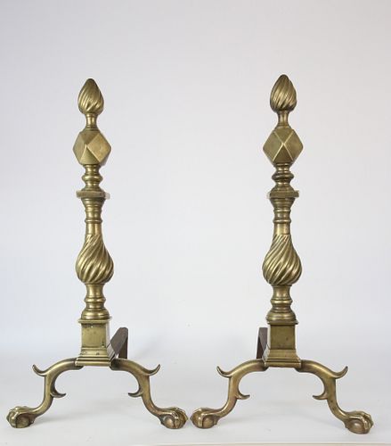 PAIR OF NEW YORK BRASS ANDIRONS,