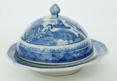 CANTON THREE-PIECE BUTTER DISH,