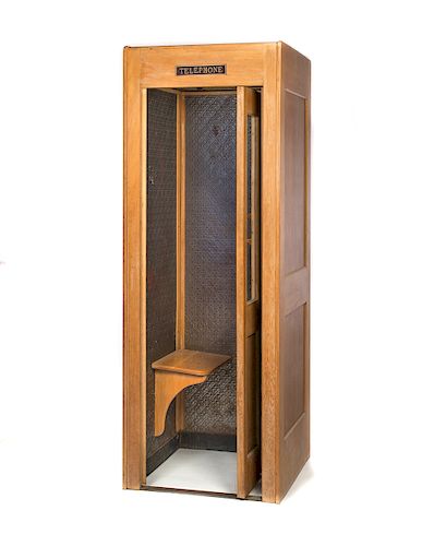 ANTIQUE OAK PHONE BOOTH WITH PAY 37d2b1