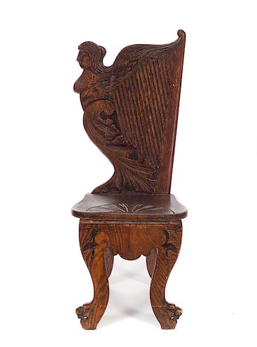 CARVED OAK ANGEL HARP CHAIRGood