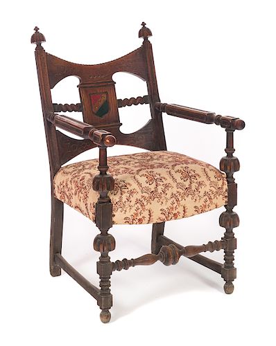 CARVED OAK FAMILY CREST CHAIRGood