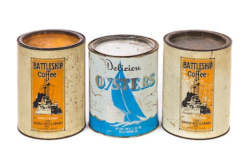 3 TIN CONTAINERS BATTLESHIP COFFEE 37d34e