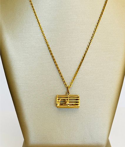 14K YELLOW GOLD LOBSTER TRAP PENDANT